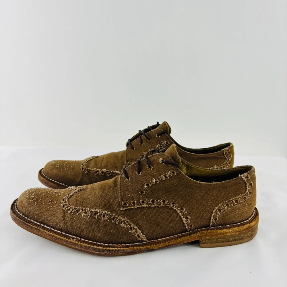 Billy Reid Canvas Wing Tip 2001 Dress Shoes Italy‎ Made City Brown Mens Size 9.5